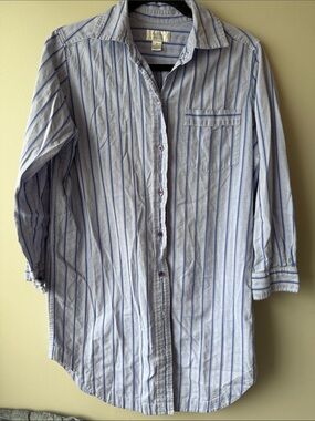 Cabernet Y2K Light Blue and Blue Striped Men's style Button-Down Sleep or dress